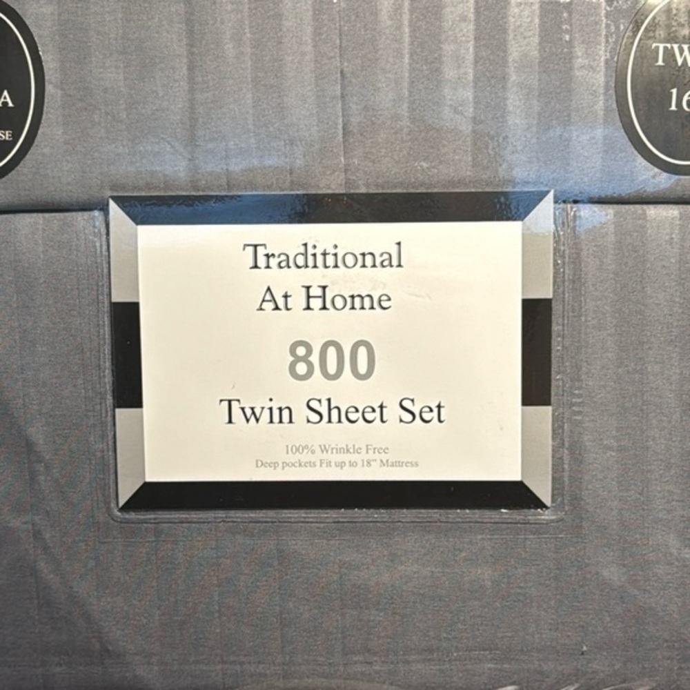 Traditional At Home 4pc Twin Sheet Set Gunmetal Grey Stripes embossed